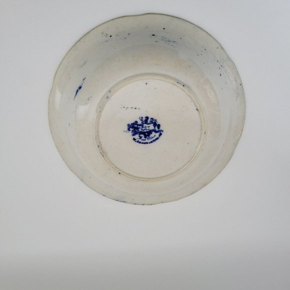 Vintage Flow Blue Serving Bowl by W. Adams & Co. in England, Fairy Villa Pattern - Picture 4 of 10
